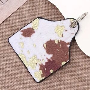 Faux Fur Hyde Brown cattle ear tag keychain
